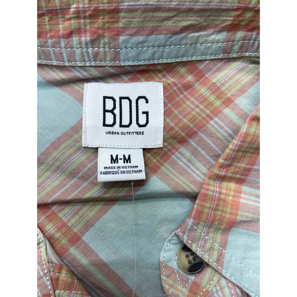 BDG Urban Outfitters Shirt Womens M Blue Plaid Cropped Button Up Frayed Hem - Picture 8 of 13